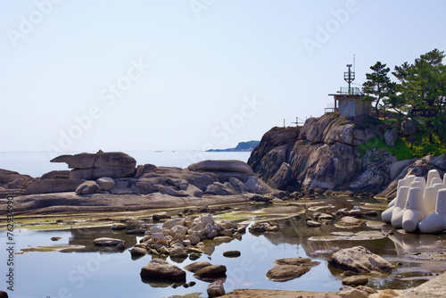 Placid Waters and Retired Lookout Post at Cheonjin Beach © koreabybike