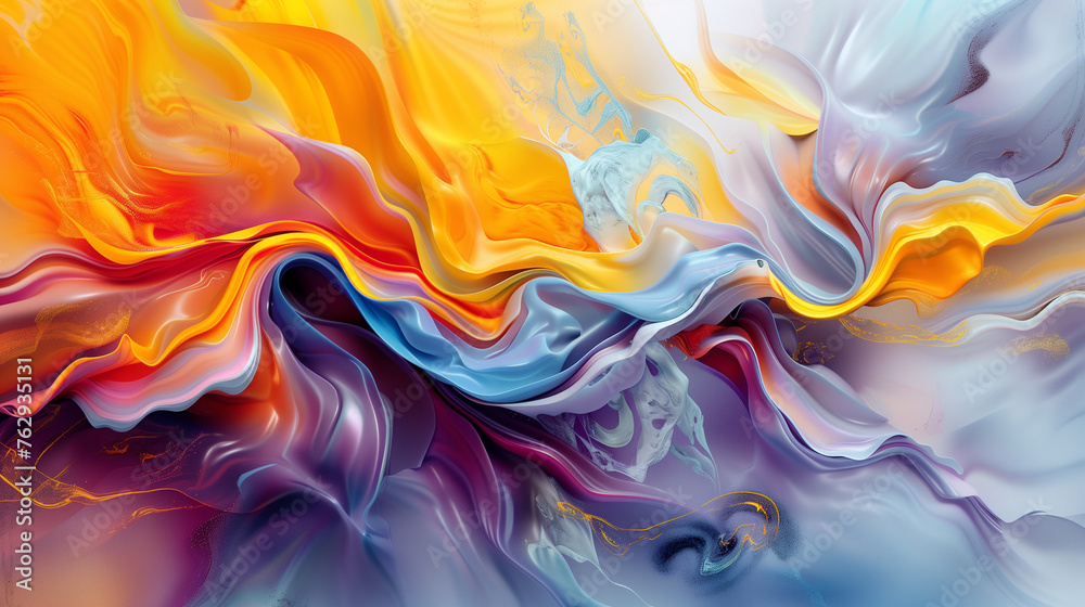 Vivid Fluid Abstract Art, Bright Colorful Tones.