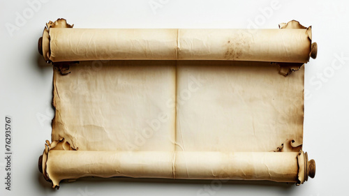 Ancient parchment scroll on a white background.