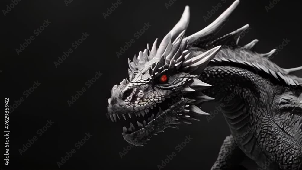 Against a dark sky, a fearsome black dragon stares menacingly at the viewer. Against a dark sky, a fearsome black dragon stares menacingly at the viewer.