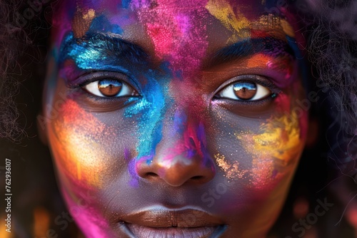 Close-up portrait of beautiful african american woman with creative make-up