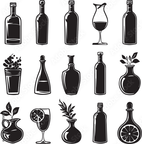 Set of black and white bottles