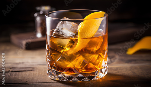 Negroni sbagliato cocktail, prosecco with Campari and vermouth. Serve in a highball glass with an orange slice photo