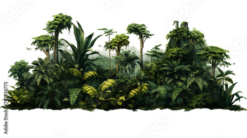 a photo of a jungle image with leaves and trees isolated, png image