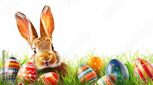 Digital colorful easter illustration with easter bunny and decorated eggs