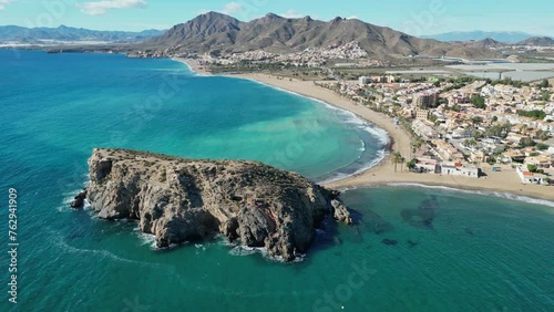 Puerto de Mazarron Beach, Rock and Coastline in Murcia, Spain - Aerial 4k photo