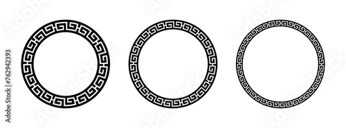 Greek circle frame, decorative border, vintage ornaments with seamless pattern vector illustration	