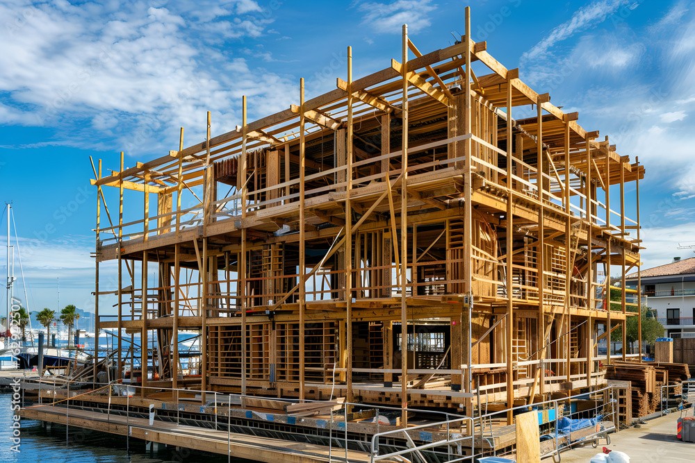 A building being built out of wooden planks, Business concept. A building being built out of wooden planks, Business concept.