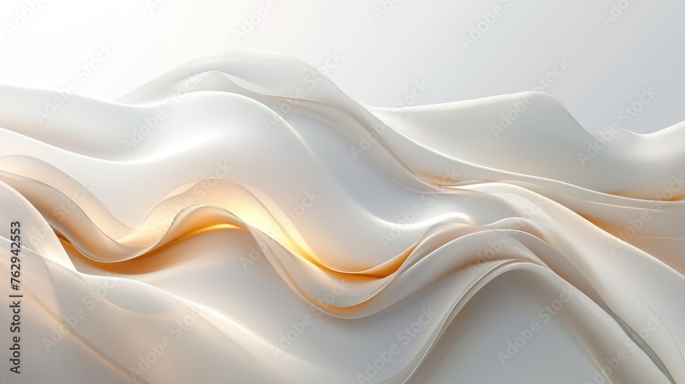 The abstract picture of the two colours of white and gold colours that has been created form of the waving shiny smooth satin fabric that curved and bend around this beauty abstract picture. AIGX01. - obrazy, fototapety, plakaty 