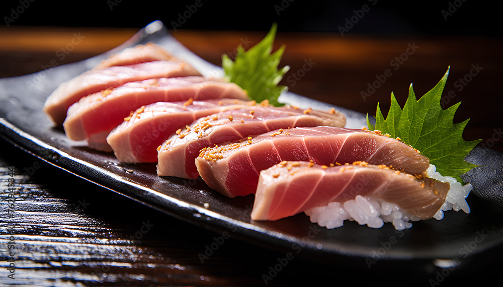Tuna sashimi and nigiri, famous Japanese sushi, raw fish Asian food from Japan, food photography Tuna sashimi and nigiri, famous Japanese sushi, raw fish Asian food from Japan, food photography