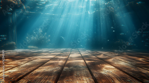 background that combines the warmth of wood with the richness of underwater ecosystems photo