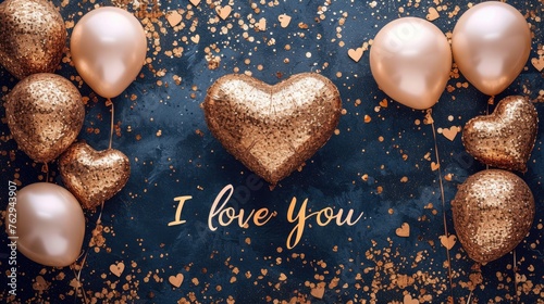 Expressive love: a charming greeting card adorned with heart-shaped balloons and the heartfelt text i love you, a perfect token for a loved one, celebrating affection and romance on Valentine's Day.