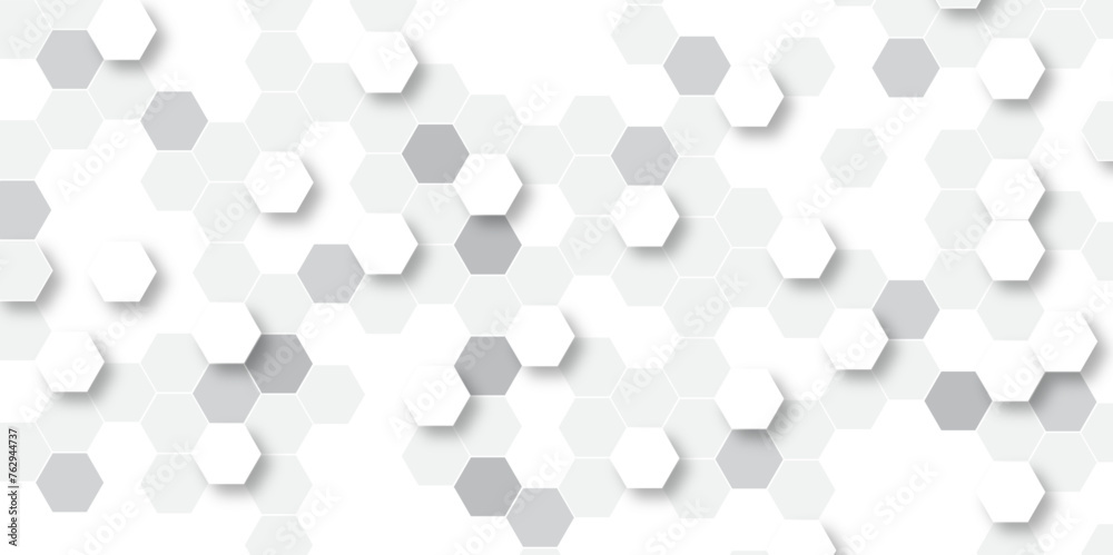 Abstract white and gray hexagonal honeycomb pattern background. hexagon concept design abstract technology background vector. 3d honeycomb paper texture gray copy space, Wallpaper for text. - obrazy, fototapety, plakaty 