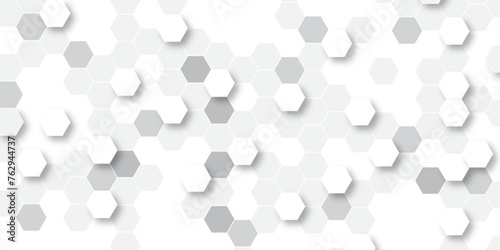 Abstract white and gray hexagonal honeycomb pattern background. hexagon concept design abstract technology background vector. 3d honeycomb paper texture gray copy space, Wallpaper for text. photo