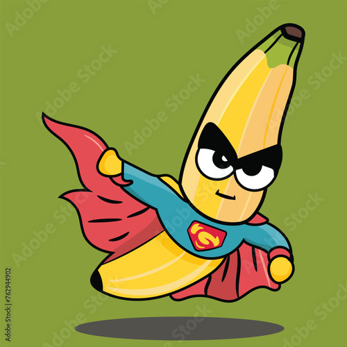 Vector cartoon superhero banana flying