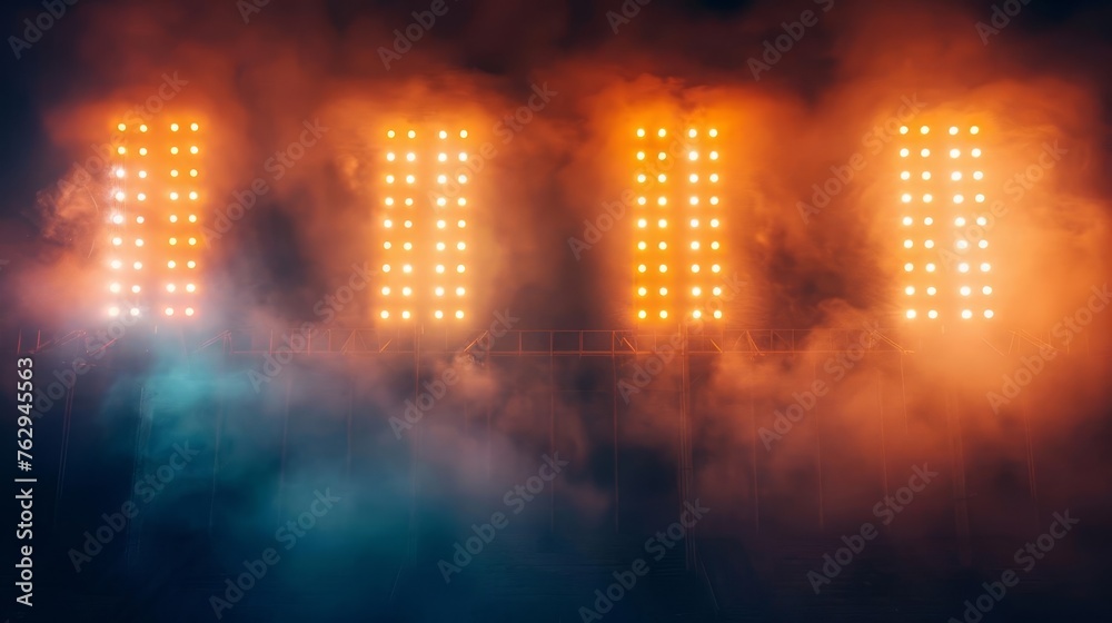 Bright stadium arena lights and smoke, abstract background - obrazy, fototapety, plakaty 