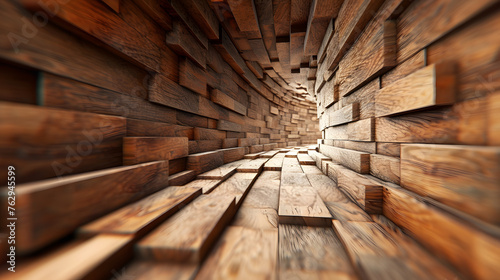 background with irregularly arranged wood planks  creating a dynamic visual effect