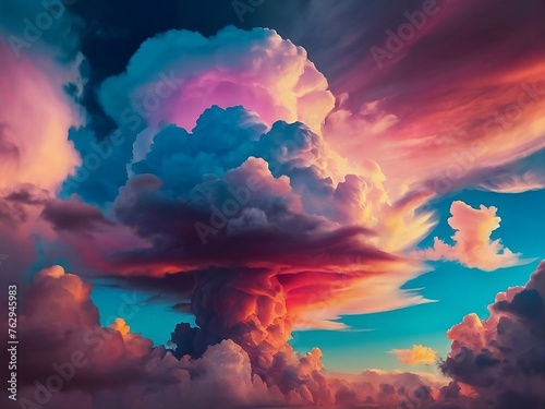 A surreal fantastical sky that defies all logic and expectation with a mix of bold vivid colors.