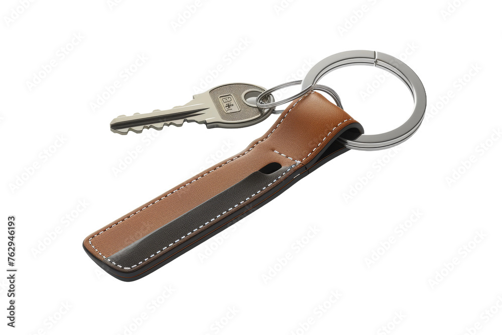 3D Modern Car Key with Leather Key Chain isolated on transparent background