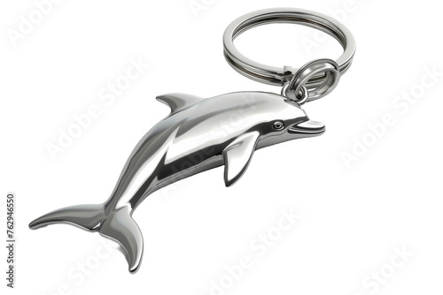 3D Render Metal Keychain Featuring Dolphin isolated on transparent background