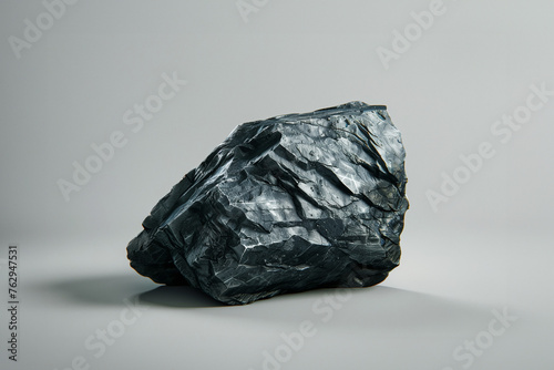 chunk of coal isolated on plain gray studio background