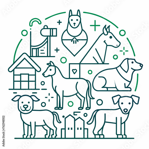 domestic animals vector thin line creature