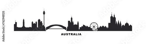 Australia country skyline with cities panorama. Vector flat banner  logo. Sydney  Melbourne  Brisbane silhouette for footer  steamer  header. Isolated graphic