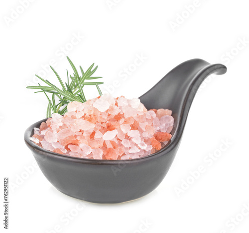 Pink Himalayan salt  isolated on white background.