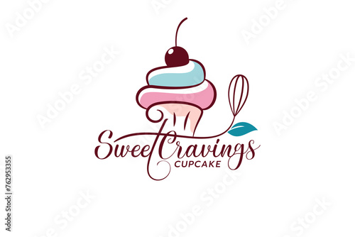 sweet cravings cupcake logo with a combination of cupcake, whisk and beautiful lettering for cafes, restaurants, bakery shops, etc.