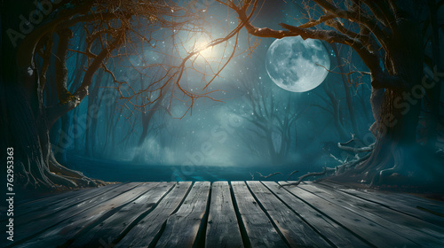 wood texture background set in a mystical moonlit grove, with moonbeams filtering through the branches, casting enchanting shadows and illuminating the wood grain with a silver glow