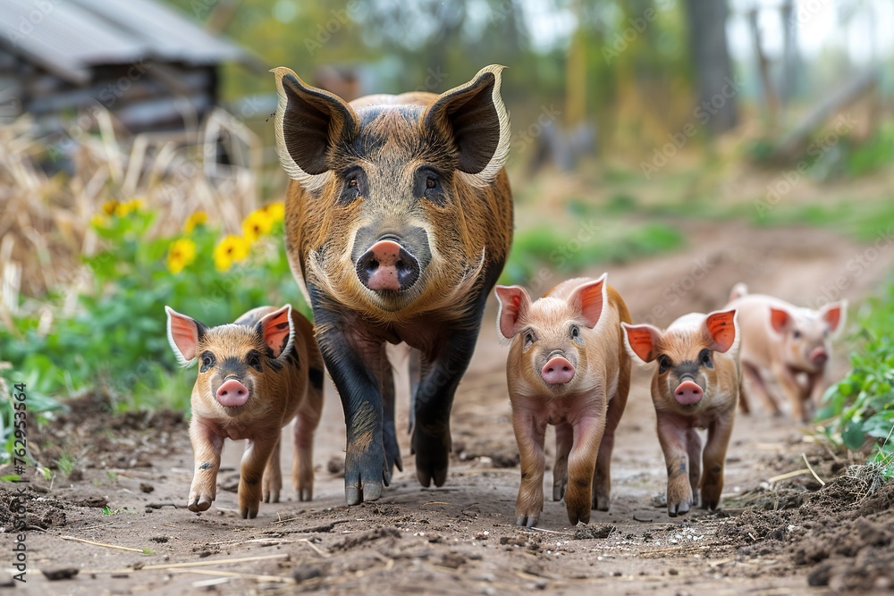 Pigs and piglets at the domestic farm. Pigs and piglets at the domestic farm.