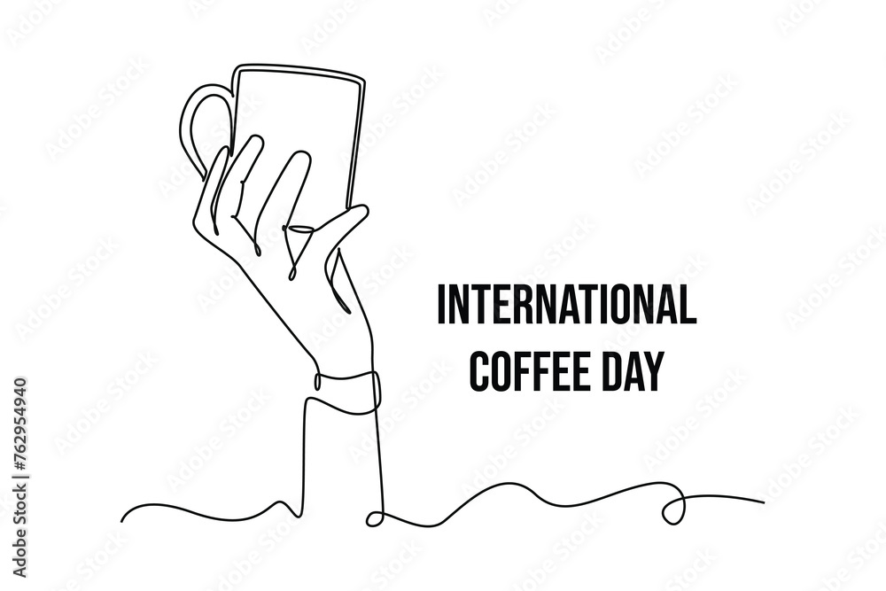 Simple continuous line drawing icon international day of coffee banner and icon. Picture of hand holding a cup of coffee. Simple line. International coffee day minimalist concept. Simple continuous line drawing icon international day of coffee banner and icon. Picture of hand holding a cup of coffee. Simple line. International coffee day minimalist concept.