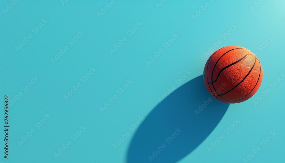 a single basketball on a blue background with copyspace