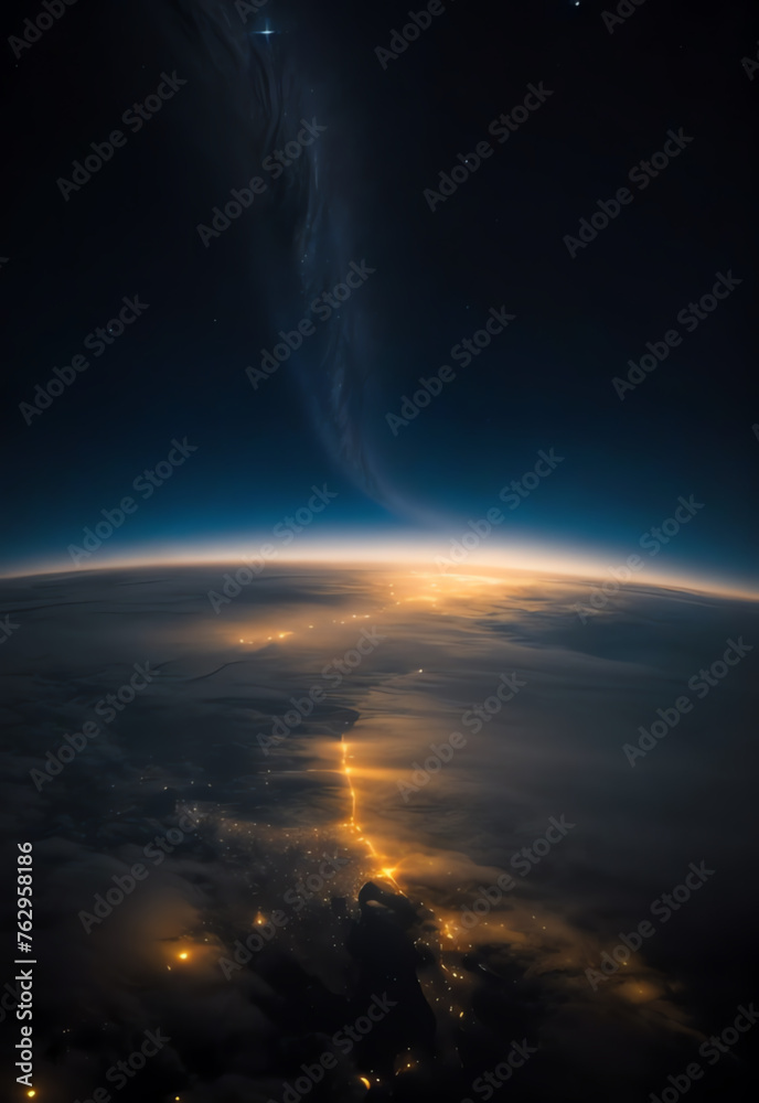 Earth view from space with night city light ai generated