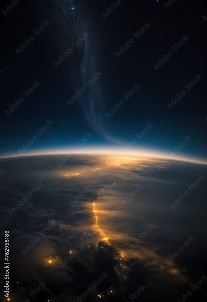 Earth view from space with night city light ai generated Earth view from space with night city light ai generated