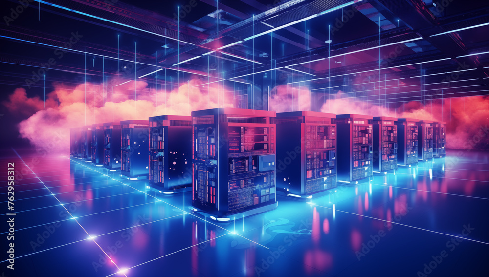 Obraz premium Cloud computing in data center clouds and network