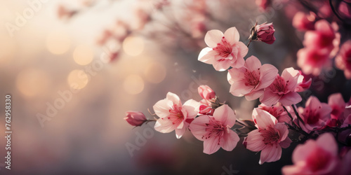 spring natural background copy space with pink flowers and copy space ai generated