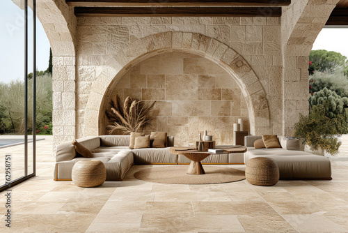 Living room in a modern sandstone mansion.