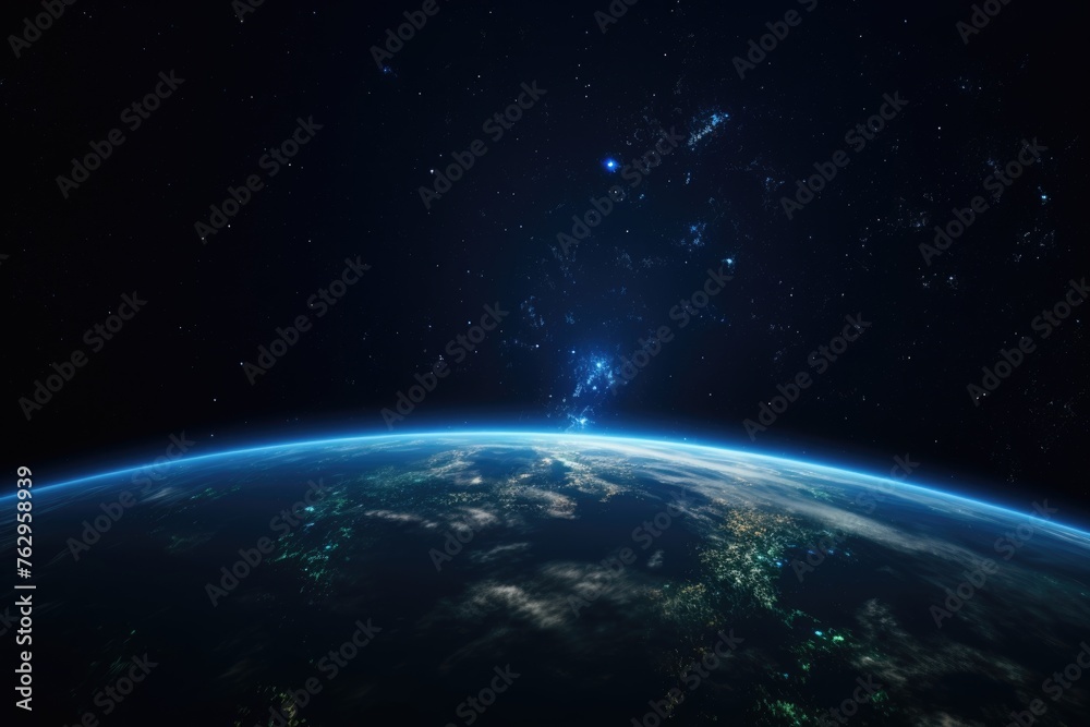 Planet Earth from space with starry sky.