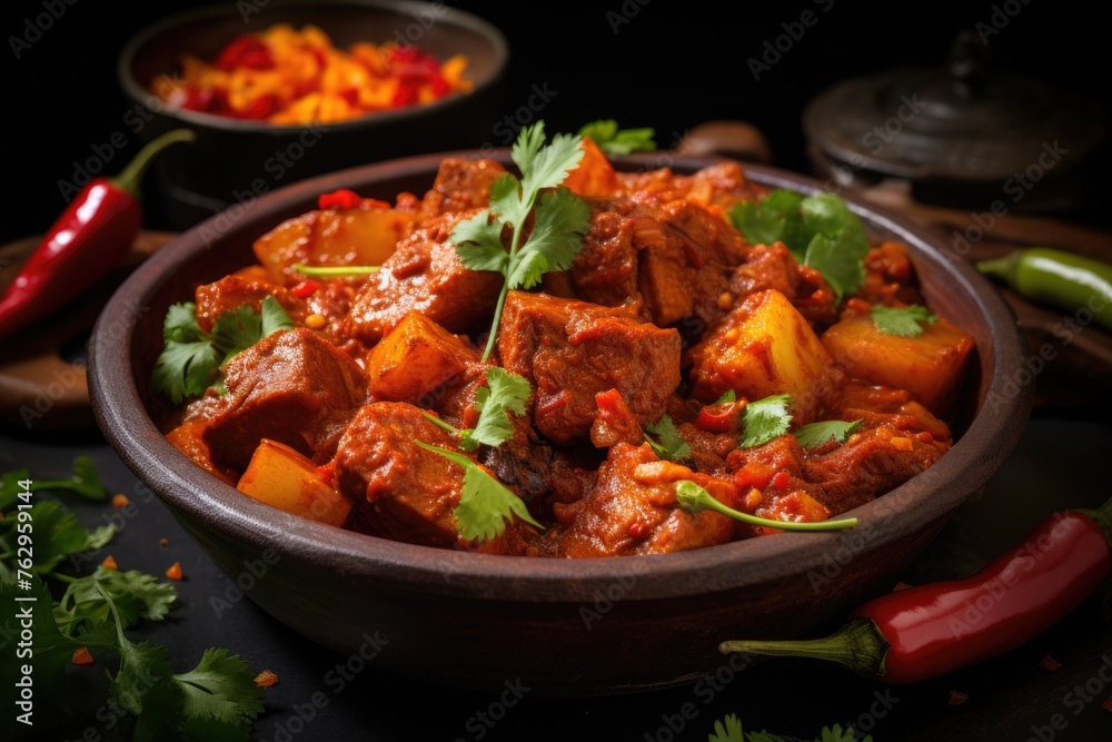 Indian dish, red curry with pork ribs, potatoes