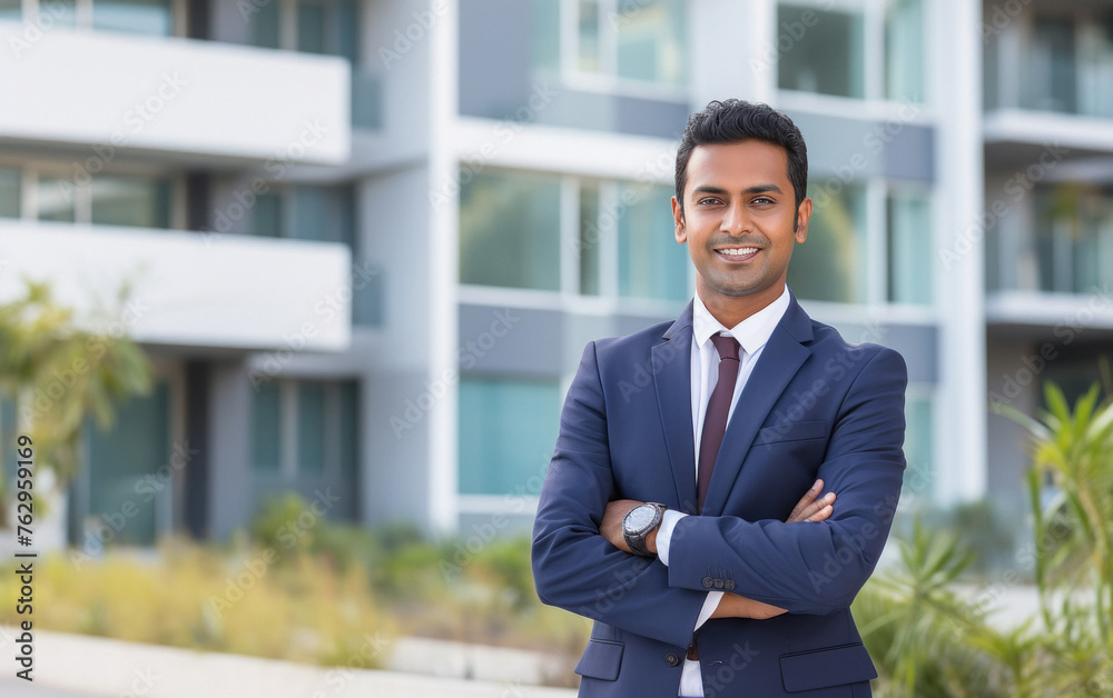 Young businessman or property dealer standing confidently Young businessman or property dealer standing confidently