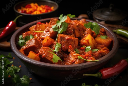 Indian dish, red curry with pork ribs, potatoes