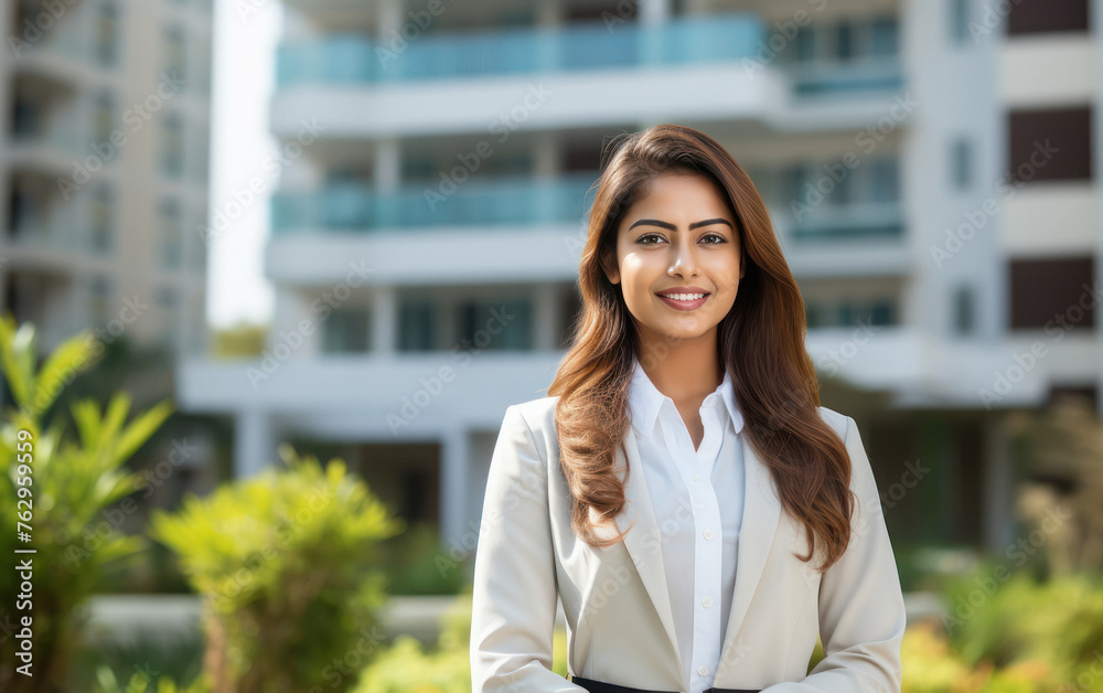Young female property manager or owner standing confidently Young female property manager or owner standing confidently