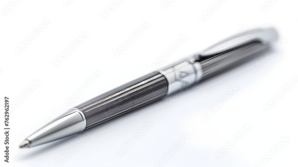Elegant Silver Ballpoint Pen on a White Background Elegant Silver Ballpoint Pen on a White Background