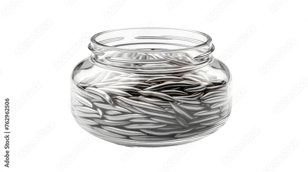 Glass Jar Filled With Silver Leaves. On a White or Clear Surface PNG Transparent Background.. Glass Jar Filled With Silver Leaves. On a White or Clear Surface PNG Transparent Background..