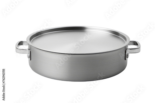 Shiny Stainless Steel Pot With Handles. On a White or Clear Surface PNG Transparent Background..