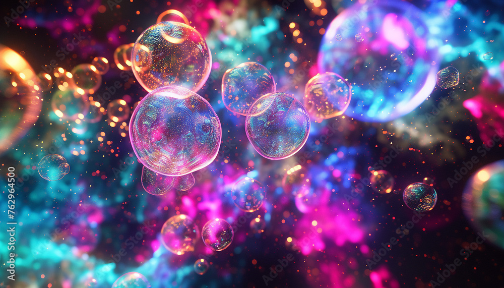 Rainbow bubbles on a dark background