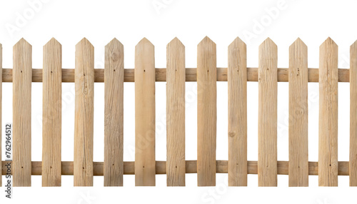 simple wooden fence, front view, long, garden barrier. isolated on a transparent background. PNG, cutout, or clipping path.