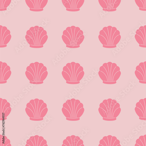 pink seamless pattern with shells placed in rows © Elizaveta