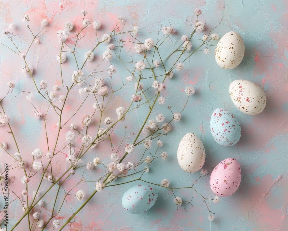 Easter eggs bunny Top view of background colorfull, Generative AI Easter eggs bunny Top view of background colorfull, Generative AI